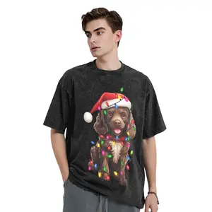 Men's Graphic Tees Boykin Spaniel printing Acid Wash Vintage Tshirt Casual Tee Top