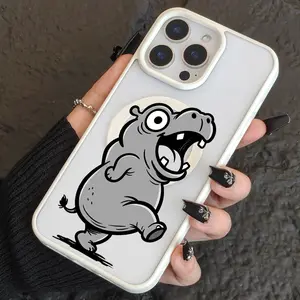 A Cute Animated Hippo Dancing Pattern Transparent Magnetic Phone Case, Suitable for iPhone 17 Air/16 Plus/15 Pro Max/14 Pro/13/12/11/XS Max/X Phone Case, Perfect Gift for Family, Friends, Lovers, Girlfriends MKLCXK34