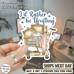 I’d Rather Be Thrifting Die Cut Sticker Magnet, Thrift Lover Quote Decal, Vintage Shopping Humor, Laptop Fridge Decor