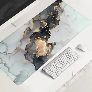 White Gilded Marble Large-sized Gaming Mouse Pad,Desktop Protection Pad, Desktop Accessory, Desk Accessories, Anti-slip Rubber Lock Edge High-definition Printing, Suitable for Computers, Laptops, Offices, Homes, Schools, as a Gift for Family and Friends