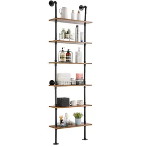 VEVOR Industrial Pipe Shelf, 5 Tier 24x9.84in, Wall - Mount Floating Rustic Wood Shelves Bracket Display Bookshelf, Storage Rack Sundries Holder for Kitchen Bedroom Bathroom Living Room, BlackVEVOR Super Brand Day