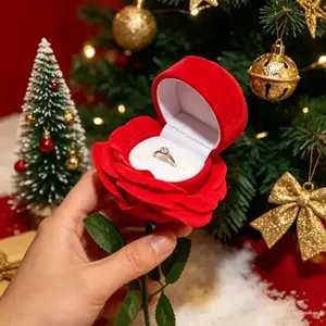 Flower stem shaped ring storage box, creative and romantic rose flower design jewelry storage box, jewelry box, suitable for wedding and party gifts, a preferred gift choice