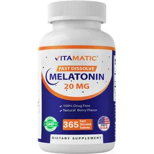Vitamatic Melatonin 20mg Tablets | Vegetarian, Non-GMO, Gluten Free | 1 Year Supply | Natural Berry Flavor - 365 Tablets