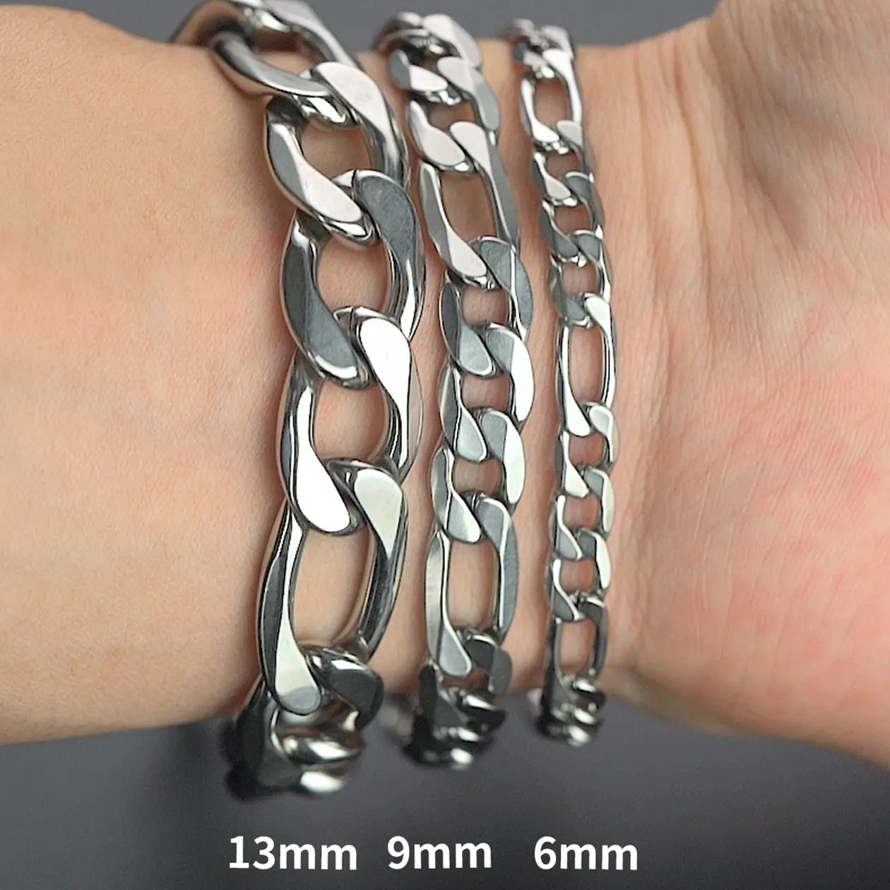 PROSTEEL Figaro Chain Link Bracelet Stainless Steel Stylish Men's Smooth Link Chain Width 6mm/9mm/13mm Hip Hop Chunky Jewelry For Men Women Gift Box PROSTEEL Figaro Chain Link Bracelet Stainless Steel Stylish Men's Smooth Link Chain Width 6mm/9mm/13mm Hip Hop Chunky Jewelry For Men Women Gift Box