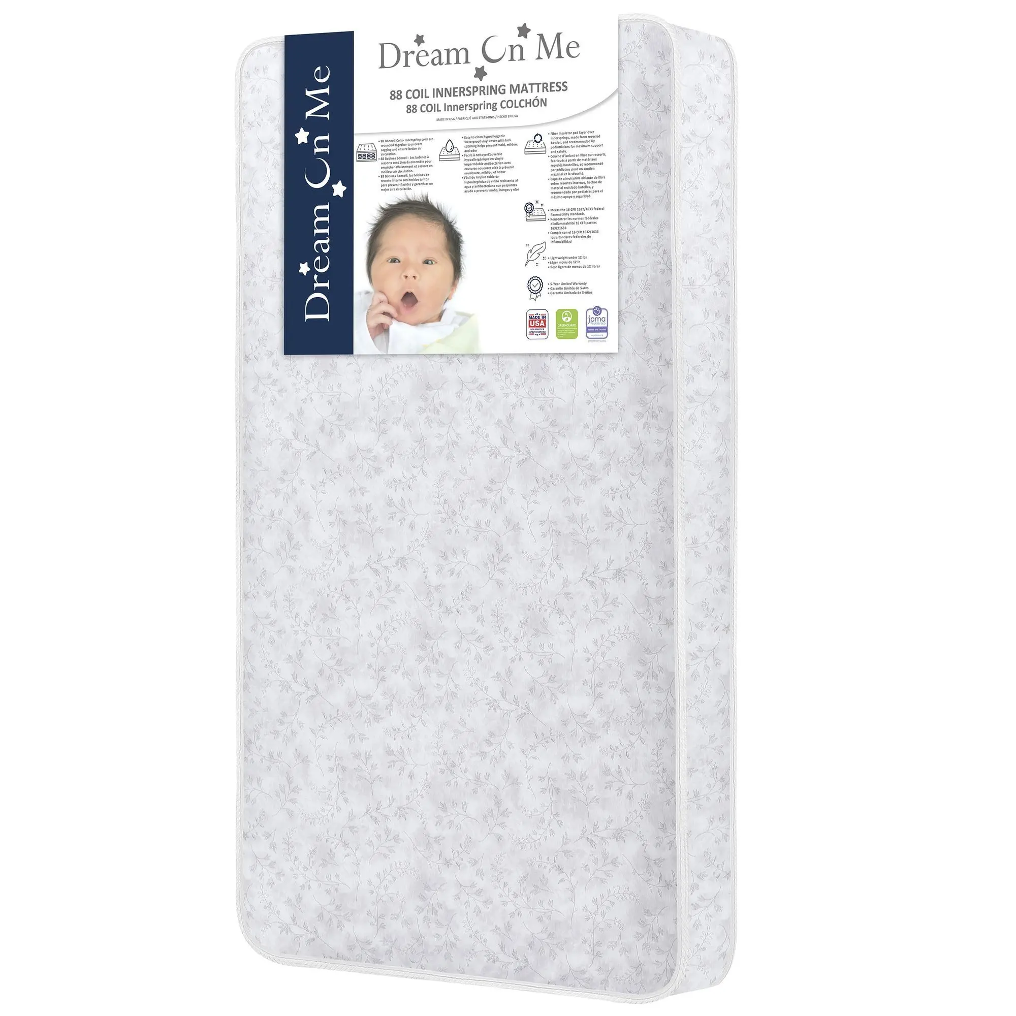 Dream On Me Twinkle 5 Inch Crib & Toddler Mattress with 88 Coil Inner Spring Support