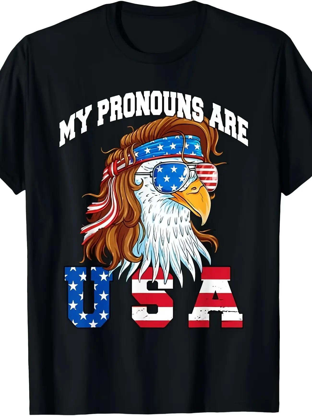 My Pronouns Are USA Eagle American Funny 4th of July T-Shirt | Same style for men and women,  summer, short-sleeved, printed, Crew Neck, Regular Fit, All-season, Vintage Style