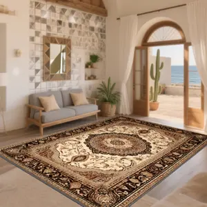 Velvet + Soft and Comfortable Persian Classic Retro Traditional Pattern Printed Carpet, Home Decoration Carpet, Living Room Large Carpet Sofa Cushion Door Mat Coffee Table Mat Bedroom Carpet Bedside Carpet