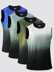 Men's Sporty Ombre Tank Tops, Sleeveless Gym Tops, 4 Piece Set, Fitted Design, All Seasons Wear, Casual Style, Comfortable and Stylish, Fitness Workout Vest, Yoga Sports Vest