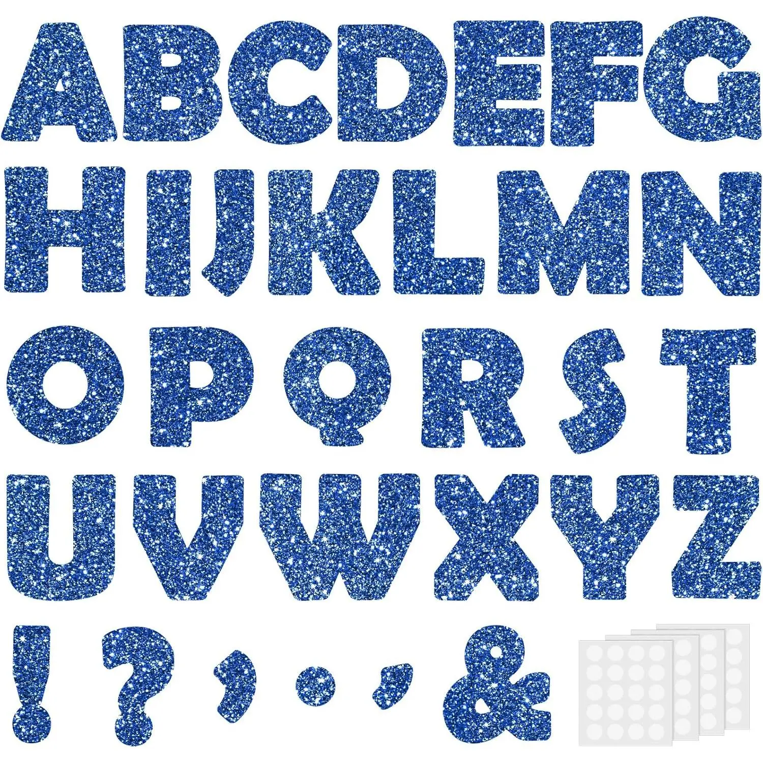 154 count 7" Glitter Blue Bulletin Board Letters for Classroom, Large Font Bulletin Board Letters and Punctuation Cutouts Set Alphabet Poster Board with Adhesive Dots for School Classroom Wall
