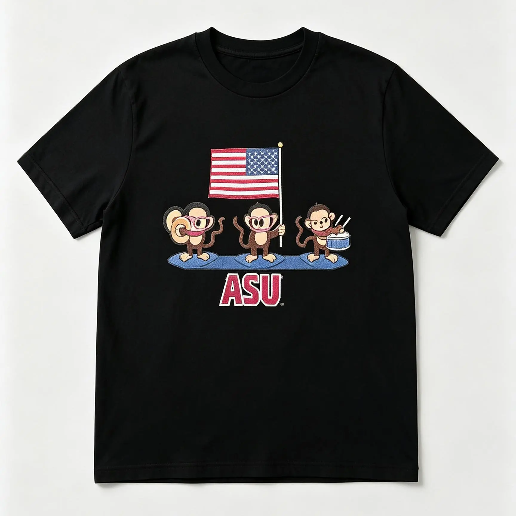 Menswear Men's Loose Patriotic USA Monkey Graphic T-Shirt, American Flag 4th of July Vintage Cartoon Print, Casual Crew Neck Short-Sleeve Tee Adult graphic tee