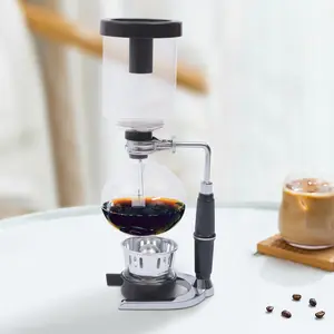 Siphon Coffee Maker 360ml Black Glass Stainless Steel For Home Cafe