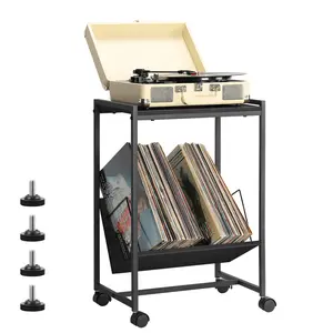 End Tables with Wheels, Record Player Stand Table with Album Storage, Night Stand Side Table Storage End Table, Vinyl Record Storage Rack, for Living Room, Bedroom