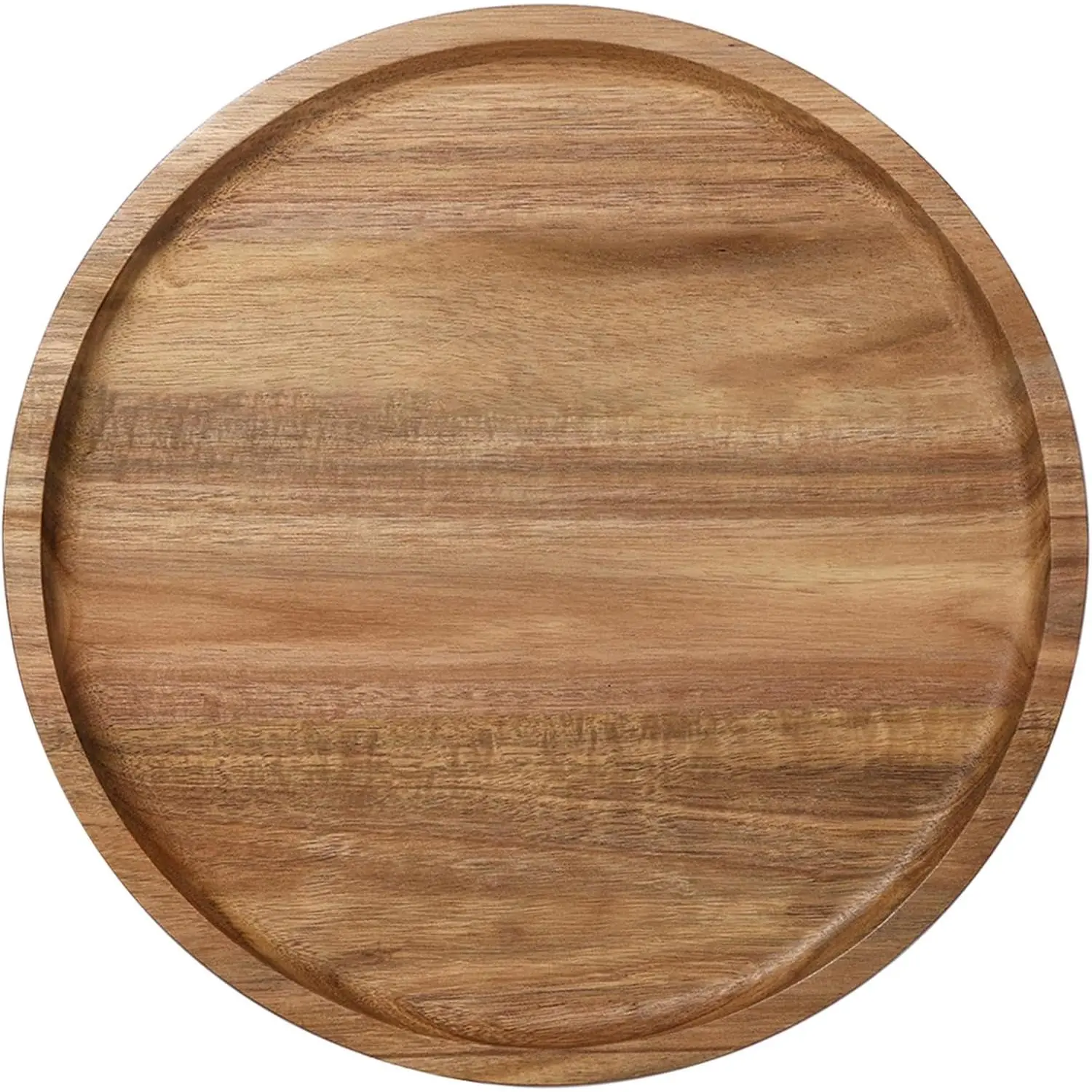 Round Wooden Serving Tray, 13.8 Inch Acacia Decorative Tray for Home Decor, Coffee Table, Farmhouse Style Wood Tray for Small Candle, Vases, Jewelry Organizer, Home Kitchen Dining Tabletop Decor
