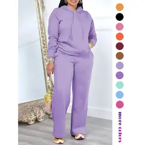 Two-Piece Set?Women's Solid Drawstring Hoodie & High Waist Pants Set, Casual Long Sleeve Pocket Hooded Sweatshirt & Straight Leg Trousers for Spring & Fall, Ladies' Clothes for Daily Wear