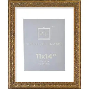 11x14 Ornate Finish Photo Frame, with White Mat for 8x10 Picture & Real Glass, Color: Bronze