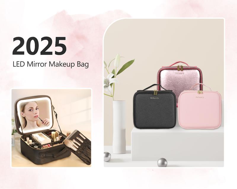 Behaesty Portable Makeup Bag with 3-Color LED Light Detachable Mirror 2000mAh USB Rechargeable Waterproof PU Leather Organizer Compact Travel Cosmetic Pouch Vanity Purse Zip TikTokShopBlackFriday Behaesty Portable Makeup Bag with 3-Color LED Light Detachable Mirror 2000mAh USB Rechargeable Waterproof PU Leather Organizer Compact Travel Cosmetic Pouch Vanity Purse Zip TikTokShopBlackFriday
