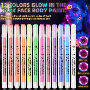 12-color luminous paint and fluorescent graffiti pen, easy to clean and non-fading, suitable for music festivals, commercial events, magic performances and special occasions
