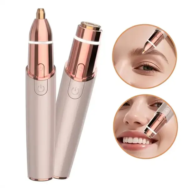 Women's Purse-Size Travel 2-in-1 Electric Hair Remover & Brow Shaper - LED Light, USB Rechargeable, Painless Hypoallergenic Dual Heads, Chin & Lip Trim, 30-Day Stress-Free Returns, Ideal for Face & Underarms, Perfect Gift