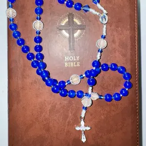 Star of Heaven Rosary with Blue Beads and Silver Crucifix for Daily Devotion and Prayer