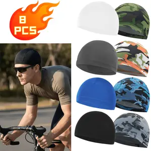 8pcs Pack 8pcs Men & Women's Moisture-Wicking Breathable Liner Skull Caps - Soft Stretchy Beanie Hats Suitable for Running, Cycling, Motorcycling, Skiing, - Lightweight Multi- Headwear for Helmets