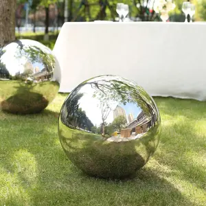 Stainless Steel Gazing Globe Mirror Ball 20" Reflective Shiny Hollow Sphere Silver - Outdoor Garden Décor