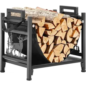 VEVOR Indoor Firewood Rack, 1.3 ft 2-Tier Firewood Holder with Fireplace Tools, Brush, Shovel, Poker, Tongs, Heavy Duty Log Wood Rack, 400 lbs Weight Capacity, Wood Pile Storage Stacker for Fire PitVEVOR Super Brand Day