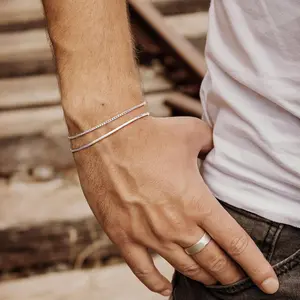 FREEKISS Layered Bracelet For Men Boys Sterling Men Bracelet Dainty Set 2mm Snake Box Chain Link Braclets 6.5-9 Inch Silver Gift For Men Boys  For Christmas