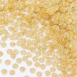 ANCIRS 600pcs 7mm Spacer Beads Caps for Jewelry Making, Metal Flower Bead Caps for Bracelet Necklace- Gold