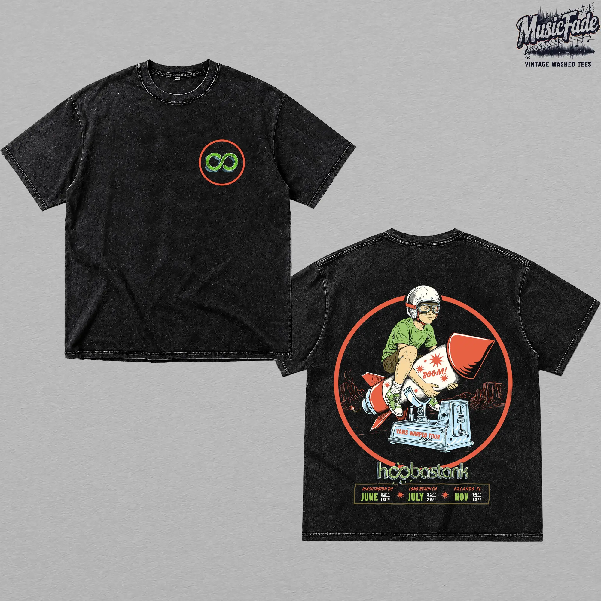 Hoobastank Vintage Washed Tee, Vans Warped Tour 2026 Graphic Shirt, Heavyweight 260GSM Cotton Oversized T-Shirt, Double Sided Band Artwork, 2000s Pop Punk Alternative Rock Streetwear, Retro Concert Merch, Y2K Grunge Style Unisex Tee Gift For Fans