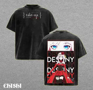 Destiny Takt Op Oversized T-Shirt, Anime Waifu Graphic Tee, Red Dress Aesthetic Manga Shirt, Vintage Washed Unisex Streetwear Cotton Top
