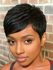 Pixie Wig 150% Density Pixie Cut Human Hair Wigs for Women, Short Burgundy Natural Straight Layered Glueless Wig, Daily Party Cosplay Use