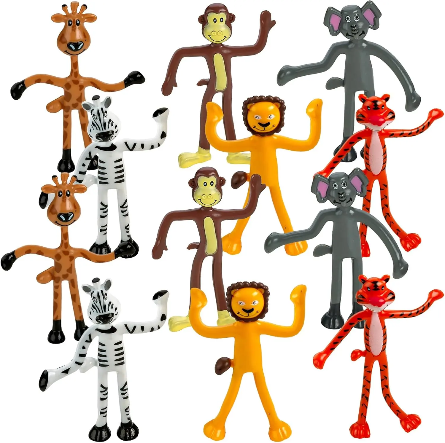 PLAYBEES Bendable Zoo Animal Figures Toys - 12 Pack Durable Plastic Jungle Animals Figures Engaging & Bendable Rainforest Creature Toys Educational Fun for Kids