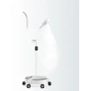Facial Steamer Professional 2 in 1 Ozone with 5X Magnifying Lamp on Wheels for Spa, Beauty Salon and Home Use White Color