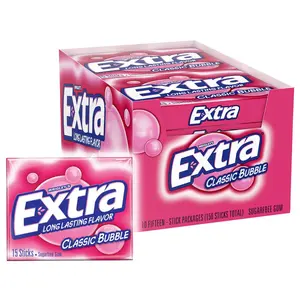 Extra Classic Bubble Sugar Free Chewing Gum, 15 Count (Pack of 10) Snack Flavor Bubblegum