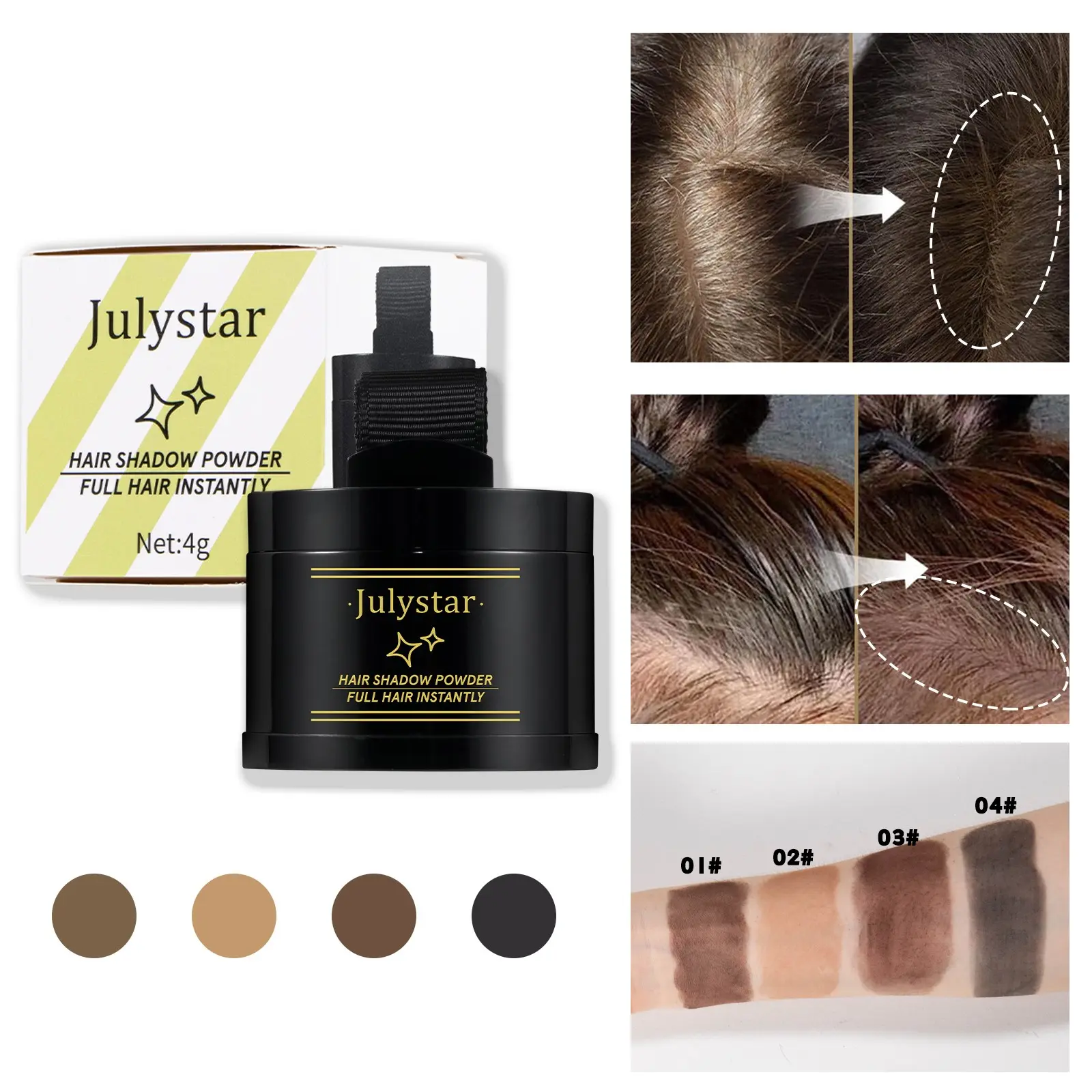 JULYSTAR Hairline Powder - Water-Resistant Root Touch Up Hair Color for Gray Coverage - 24-Hour Stain-Proof, Mess-Free Hair Powder for Thinning Hair, Instantly Conceals Hair Loss, Windproof & Sweatproof Hair Touch Up For Roots