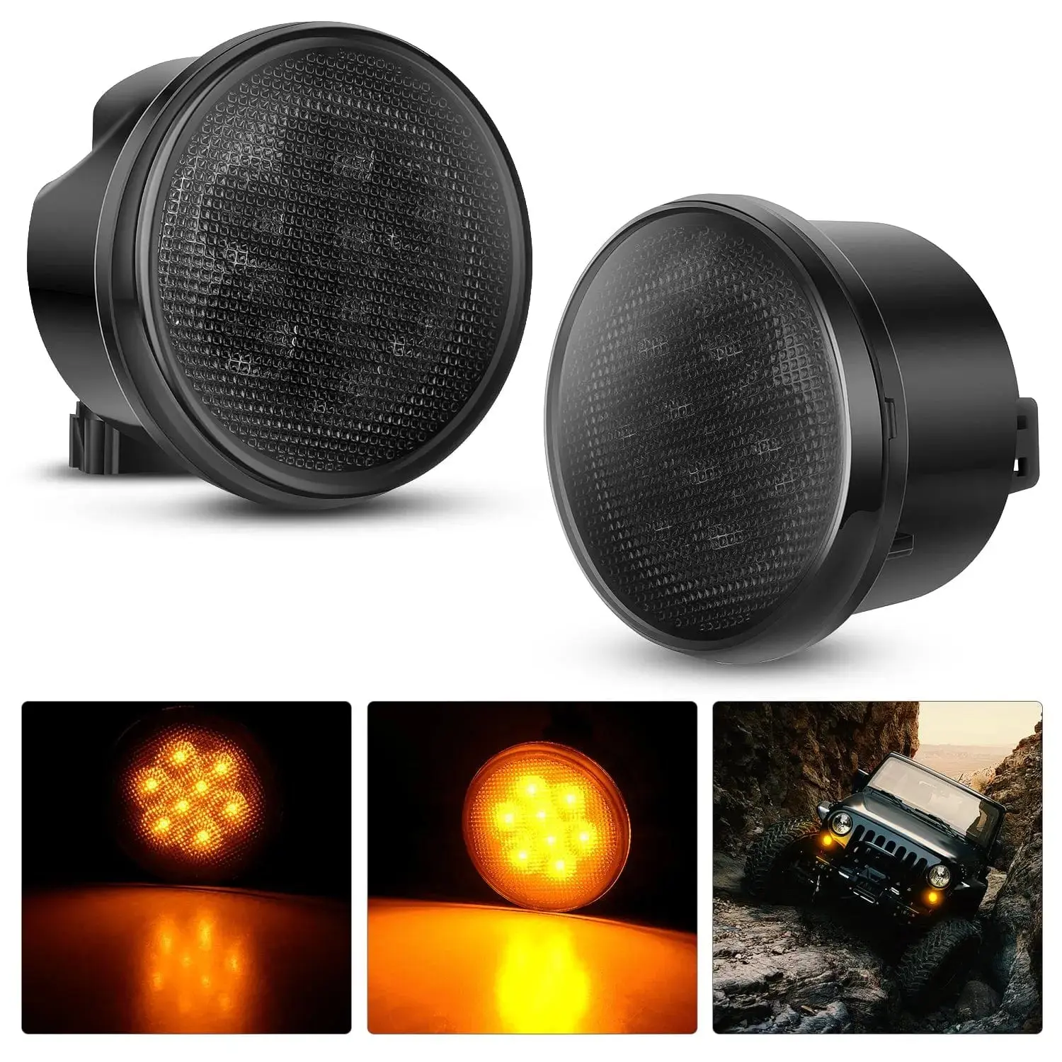 Nilight JK Front Turn Signals Light 8LED Smoked Lens Amber Fronts Grille Indicator Lights Day Running Waterproof Clearance Lamp Compatible with 2007-2017 Wrangler JKU