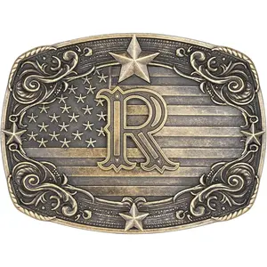 Western Belt Buckle Men Initial Letter ABCDJRM to Z Rodeo Cowboy Belt Buckles for Women