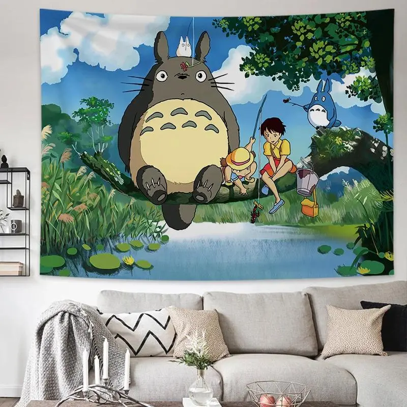 Studio Ghibli My Neighbor Totoro Cartoon Art Print Tapestry - Wrinkle-Resistant Polyester Lightweight Fabric Banner, Forest Spirit Aesthetic Home Decor, Love-Themed Thanksgiving-Independence Day Gift for Family, Bag