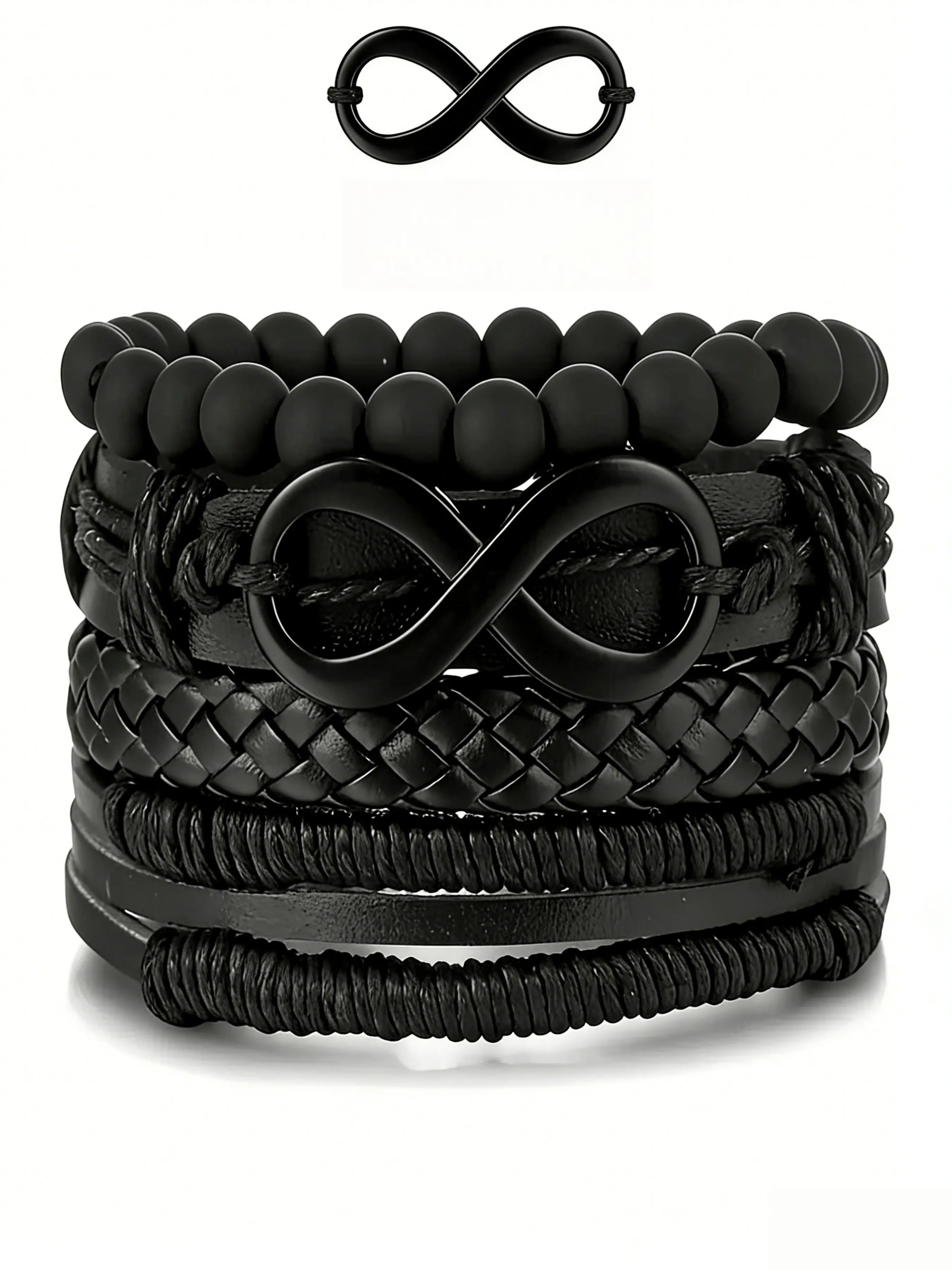 Unlimited Good Luck Leather Bangles Bracelets Set, Bracelet Sets, Stackable Bracelets, Vintage Fashion Handwoven Wristband, Adjustable Cuff, Unique Design Durable Material, Fashionable Bracelet, Perfect Gift Choice
