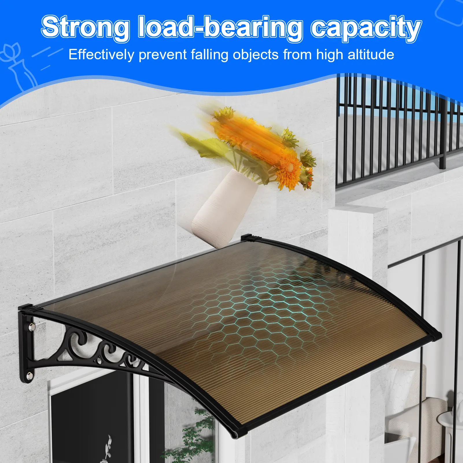 Door Awnings Exterior, Awning for Door Entrance, 31.5x47 Inches Awnings for Doors, Window Awning Canopy Exterior with Plastic Steel Bracket, UV, Rain, Snow Protection Door Awning