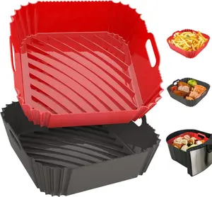 2-Pack Reusable Silicone Air Fryer Liners, 7.1 Inch Square Liners for 4-7 QT Air Fryers, Non-Stick Baking Tray and Pot Liners Bakeware Utensils