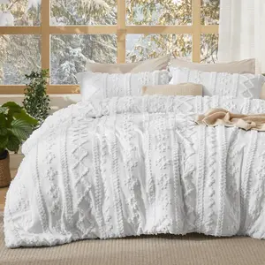 Twin/Twin XL Comforter Dorm - White Boho Comforter, 2 Farmhouse Shabby Embroidery, Gifts for Woman, Jacquard Tufted Comforter