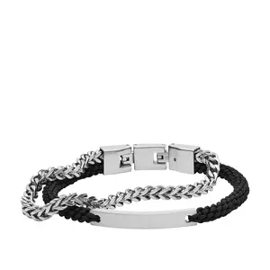 Fossil Men's Ellis Black Nylon and Stainless Steel Double-Strand Bracelet