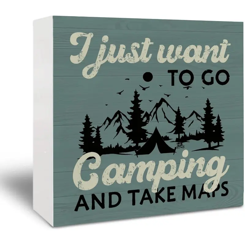 Christmas Halloween Decoration，Camping Signs for Camper, Rv Gifts for Rv Owners, Camper Decor, Rv Decorations, I Just Want to Go Camping Wooden Box Signs for Rv Camper Travel Trailers 5x5 inch
