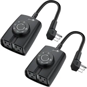 Outdoor Timer, Dusk to  Timer, Outdoor Light Timers , 2 Grounded Outlets Timers for Christmas Lights, 15A 1/2HP, CSA Listed, Light Sensor Timer 2Pack, Black, OT1004D