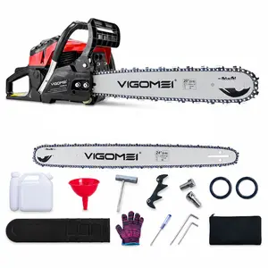 105cc 2-Stroke Gas Chainsaw, Equipped with 20" & 24" Guide Bars and 2 Replacement Saw Chains, 3/8 Pitch Handheld Petrol Saw, Heavy Duty for Tree Felling, Firewood Cutting & Outdoor Logging Work