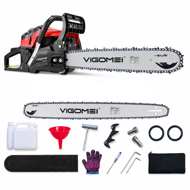 105cc 2-Stroke Gas Chainsaw, Equipped with 20" & 24" Guide Bars and 2 Replacement Saw Chains, 3/8 Pitch Handheld Petrol Saw, Heavy Duty for Tree Felling, Firewood Cutting & Outdoor Logging Work