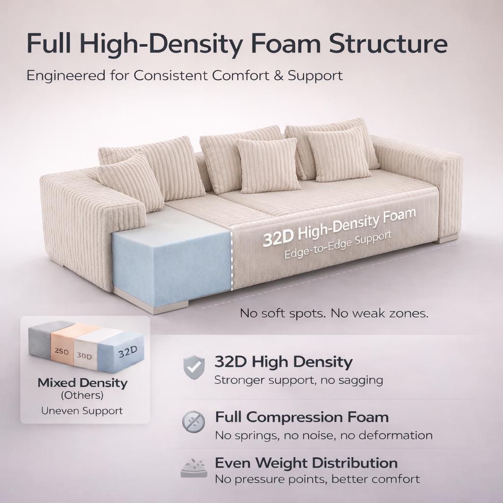 【Multiple Packages】110" Boneless Cloud Couch, 3-Piece Modular Sectional Sofa with Chaise, DIY L-Shaped Deep Seat Comfy Corduroy Couch for Living Room, Sag-Free High-Density Foam, Pet Friendly, No Assembly Required