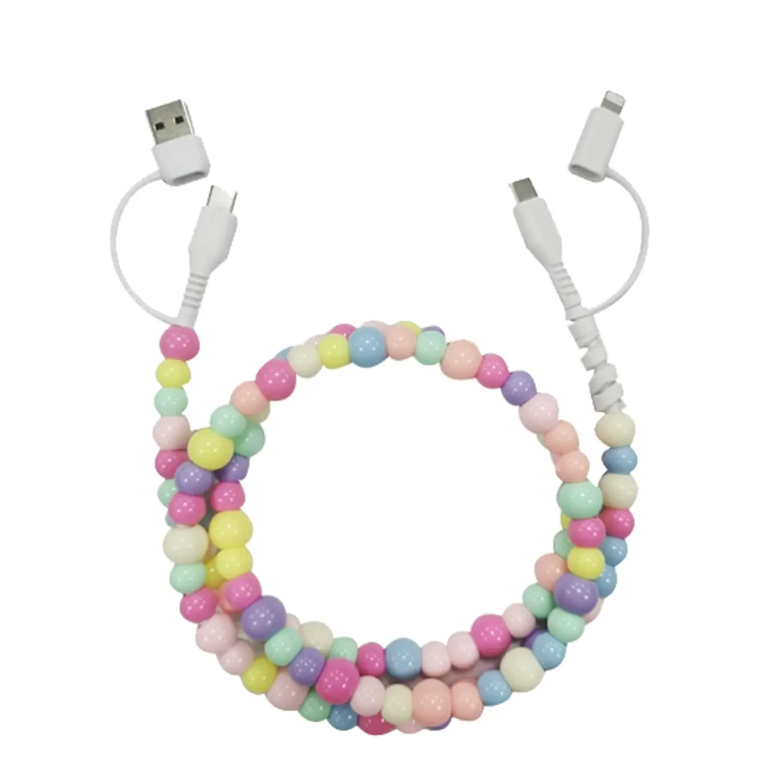 4-in-1 Beaded Phone Charging Cord – 66W Fast Charging Cable for iPhone & Android, Multicolor Beaded Design