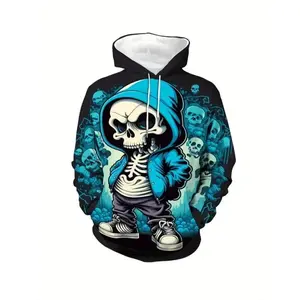 Men's Halloween Casual Hoodie, New Cartoon Pattern Sweatshirt, 3D Print Pullover Hooded Sports Shirt, Unisex Fitted Design